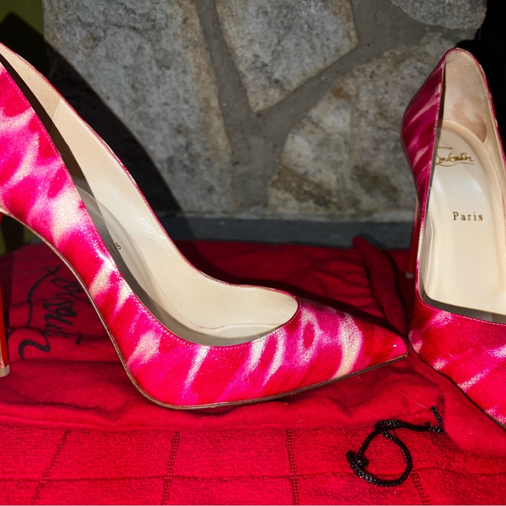 Christian Louboutin Pink/ White Zebra Heels